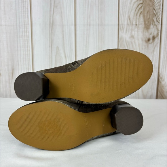 Kenneth Cole Ankle Boots Distressed Brown Silver Metallic Chunky Heel Size 8.5 - Picture 11 of 16